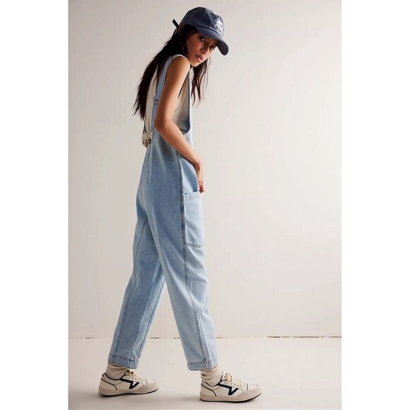 We the Free Free People Denim Overalls Womens Medium Blue High Roller Jumpsuit - Picture 1 of 12